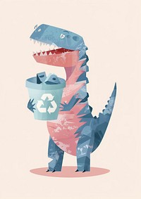 Dinosaur holding recycle bin animal art representation.