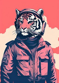 Tiger wearing pilot uniform jacket art representation.