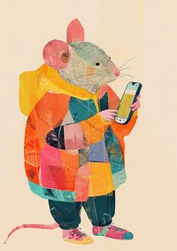Fat Mouse is using a mobile phone animal rat art.