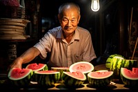 East Asian Watermelon feast under lanterns watermelon fruit adult. AI generated Image by rawpixel.