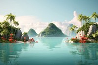 Tropical island chinese Style landscape panoramic outdoors.