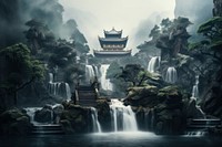 Waterfall chinese Style waterfall landscape outdoors.