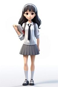 Asian high school girl cartoon skirt white background. AI generated Image by rawpixel.