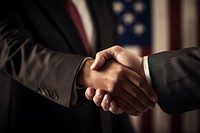 American Business men hand holding handshake adult patriotism.