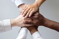 Business people putting their hands togetherness agreement massage. AI generated Image by rawpixel.