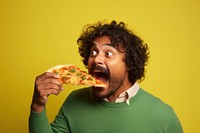 Bangladeshi man pizza biting eating.