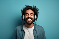 Indian man headphones laughing headset.