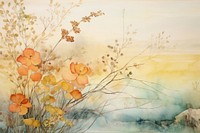 Water color nature boarder pastel painting flower plant.