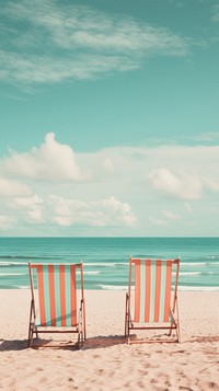 Sunny beach and turquoise sea with clear sky furniture outdoors vacation.