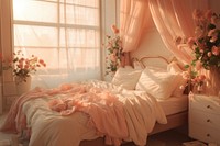 Elegant bedroom the sun shines in furniture pillow flower.