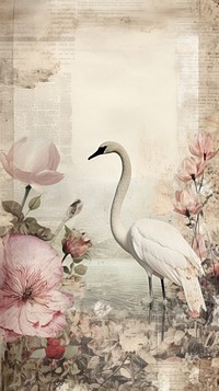 Wallpaper ephemera pale Swan Antique painting animal flower.
