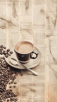 Wallpaper ephemera pale Coffee coffee newspaper drink.