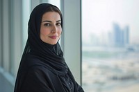 Business photo of middle east woman clothing city architecture.