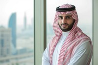 Business photo of saudi man standing clothing traditional clothing.