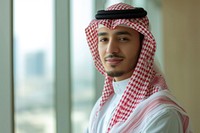 Business photo of saudi mixed race east asian clothing traditional clothing architecture.