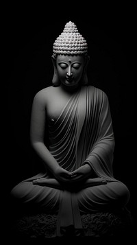 Photography of Buddhist statue black white representation.