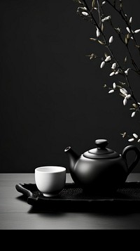 Photography of Japanese tea teapot black white.