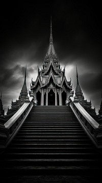 Photography of Thai temple architecture staircase building.