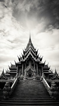 Photography of Thai temple architecture staircase building.