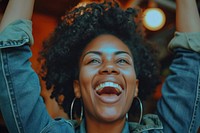 Black woman and excited happiness laughing person.