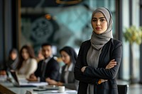 Candid photo of a middle easternbusiness woman standing adult electronics.