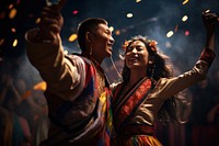 Bhutanese couple dancing festival music.