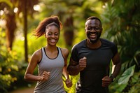 Ghanan husband and wife running jogging cheerful.