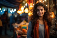 Indian teen age women portrait market smile.