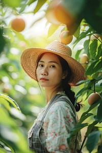 Singaporean woman farmer plant adult fruit.