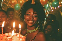 Black woman at birthday party festival adult fun.