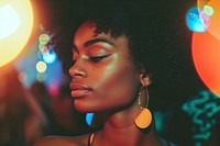 Night and disco with black woman at party for club photography portrait adult.