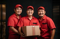 Happy three male workers box holding adult. AI generated Image by rawpixel.