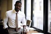 Black man glasses office shirt. AI generated Image by rawpixel.