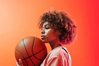 African American basketball player woman face portrait sports competition.