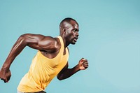 African American running man face portrait adult determination.