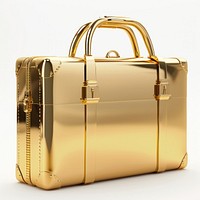 A briefcase handbag gold white background.