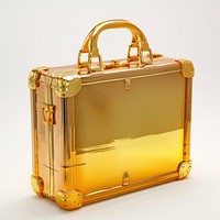 A briefcase gold bag white background.