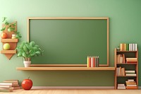 3D classroom with chalkboard