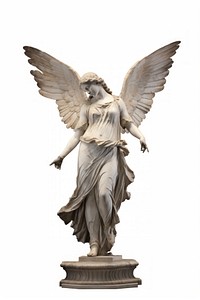 Ancient Greek sculpture of angel white background representation spirituality.