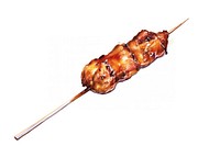 Chinese chicken satay watercolor meat food white background. AI generated Image by rawpixel.