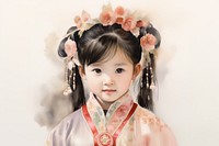 Chinese girl baby watercolor portrait fashion photography. AI generated Image by rawpixel.