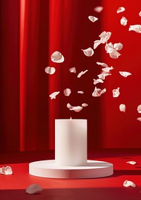 Candle packaging  petal red red background.