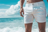 Man wearing white swiming pants summer shorts beach.