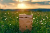 Camping food packaging nature field grassland.