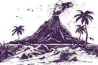 Erupting volcano on an island outdoors drawing nature.