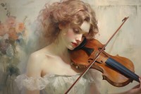 Woman lisining music painting violin concentration.