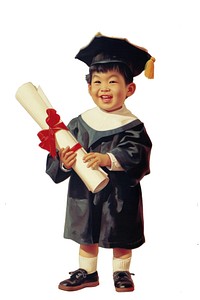 A school Asian kid happy in graduation day portrait child white background.