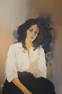 A female with a sorrowful expression on her face portrait painting adult.