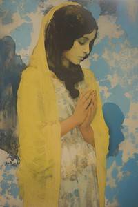 A Muslim girl praying to God painting portrait art.