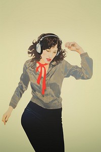 Woman dancing wearing headphones portrait adult black.